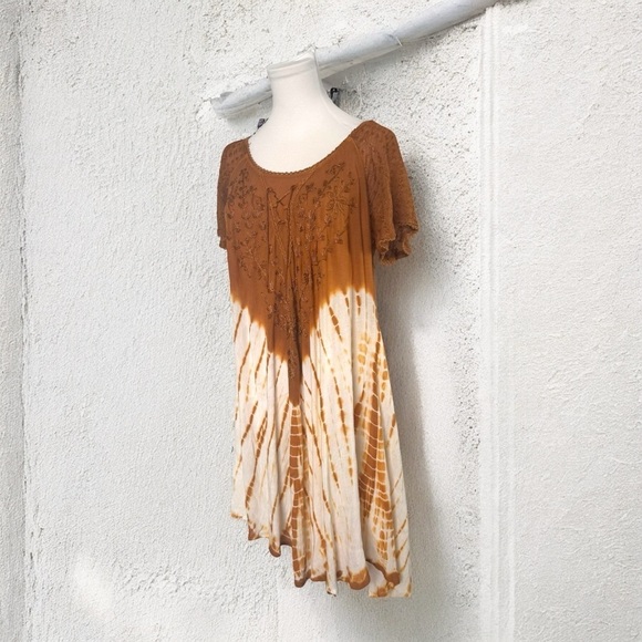 Vintage Dresses & Skirts - Bohemian vintage Brown Tie-Dye Women's Top ombré fairycore woodland natural OS